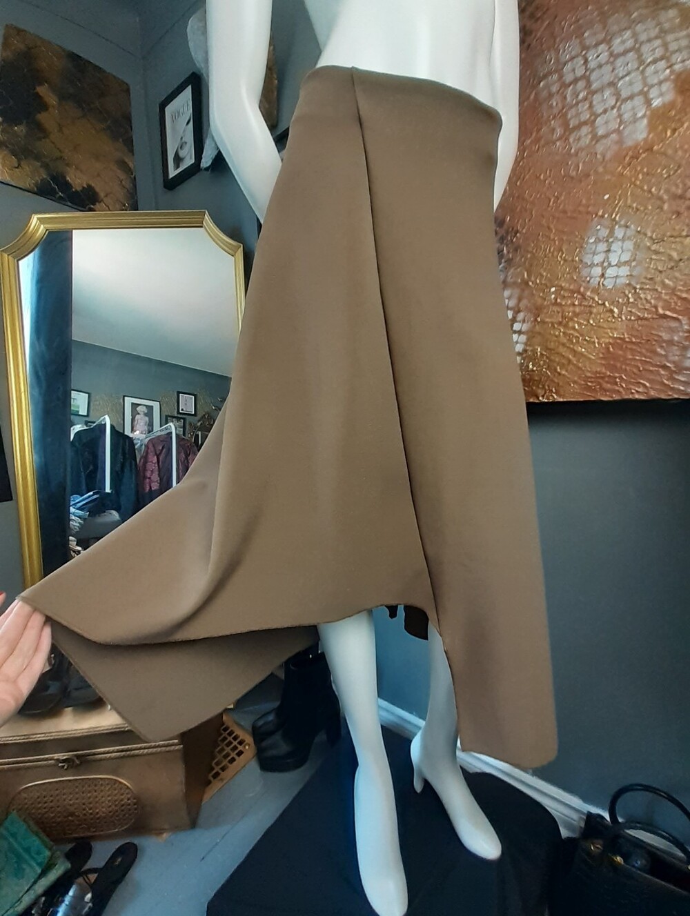 Zara Nwot Women's Asymmetric Mocha Brown Midi Skirt